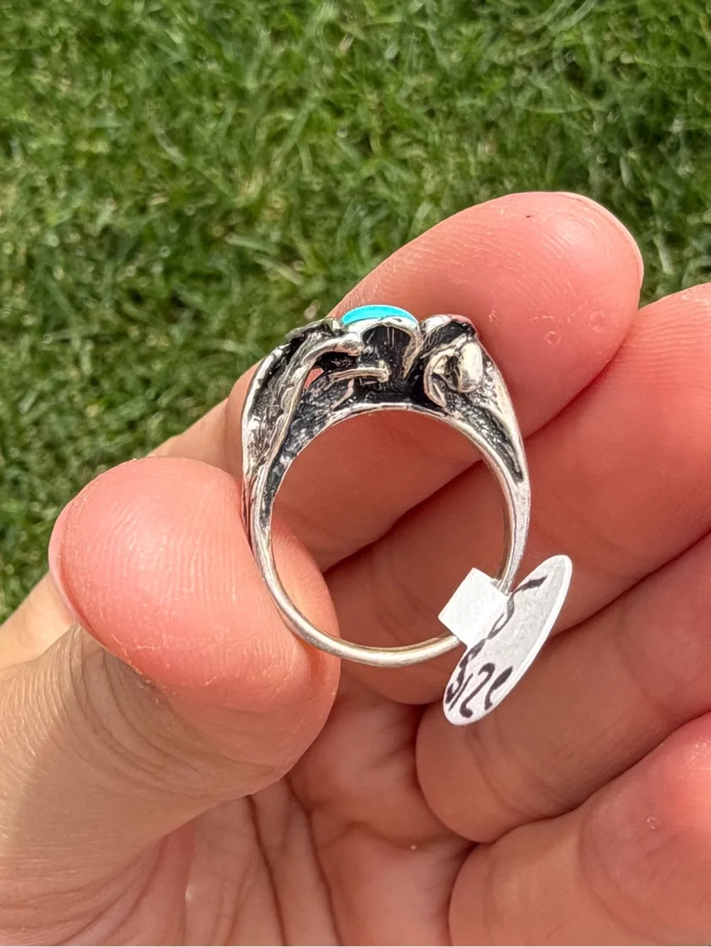 Vintage Gorgeous Turquoise Rose Sterling Silver Ring - Women Jewelry - Size 5